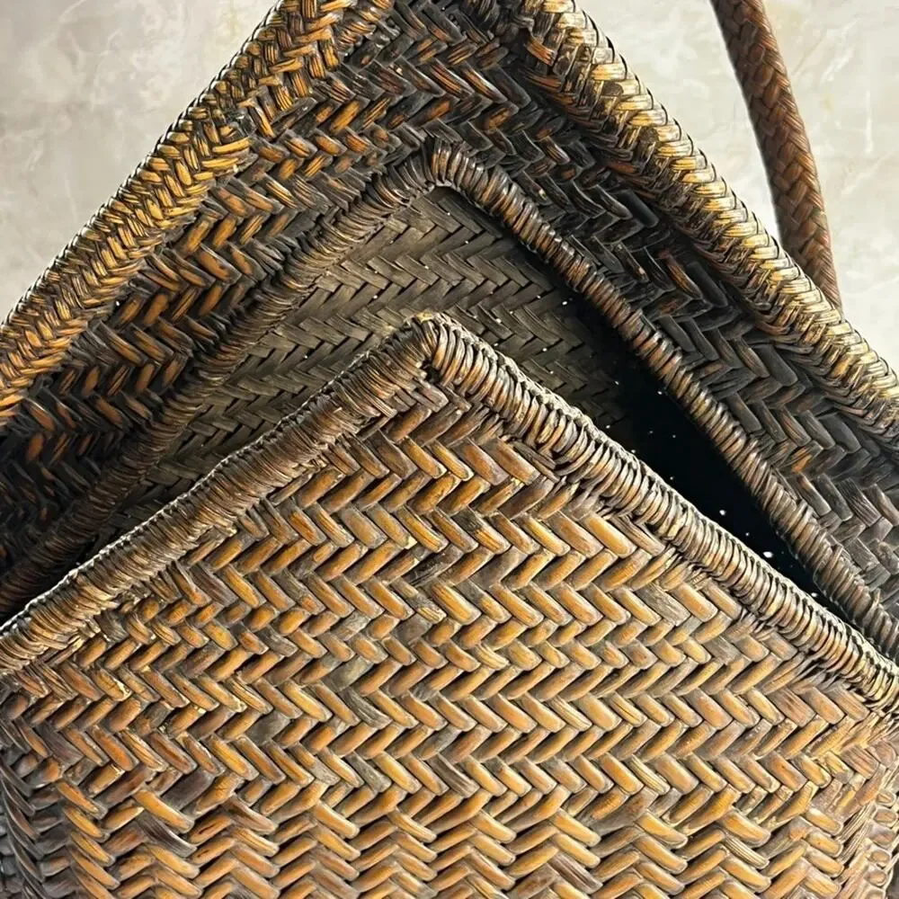 Vintage Ifugao Natural Carved Woven Wicker Basket Backpack From the Philippines